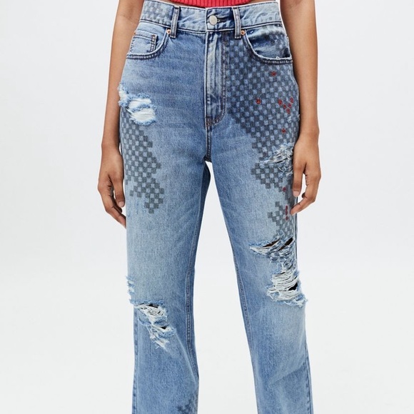 BDG Loose Straight Jean - Embroidered Crossword NWT - Picture 2 of 9